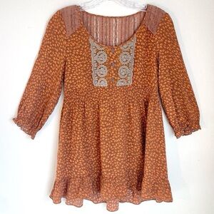 Mine Orange and Brown Patterned Blouse